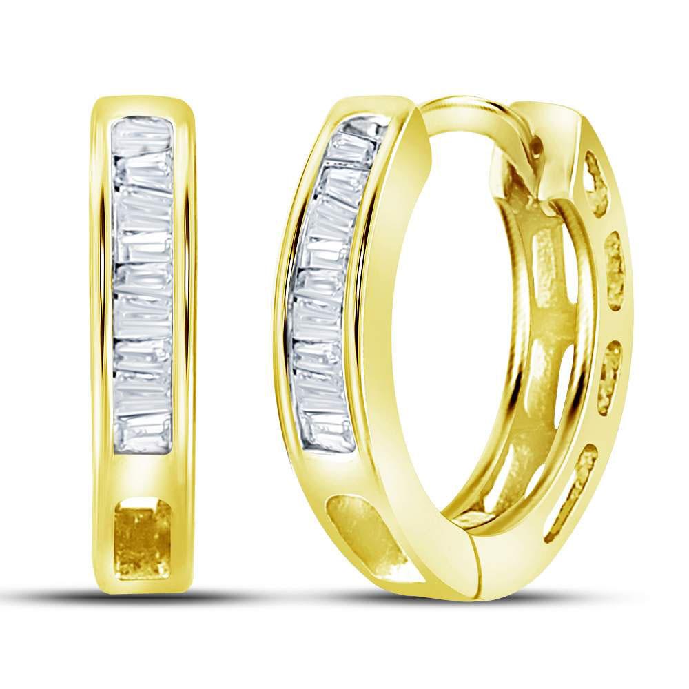 Earrings | Yellow-tone Sterling Silver Womens Baguette Diamond Huggie Earrings 1/6 Cttw | Splendid Jewellery GND