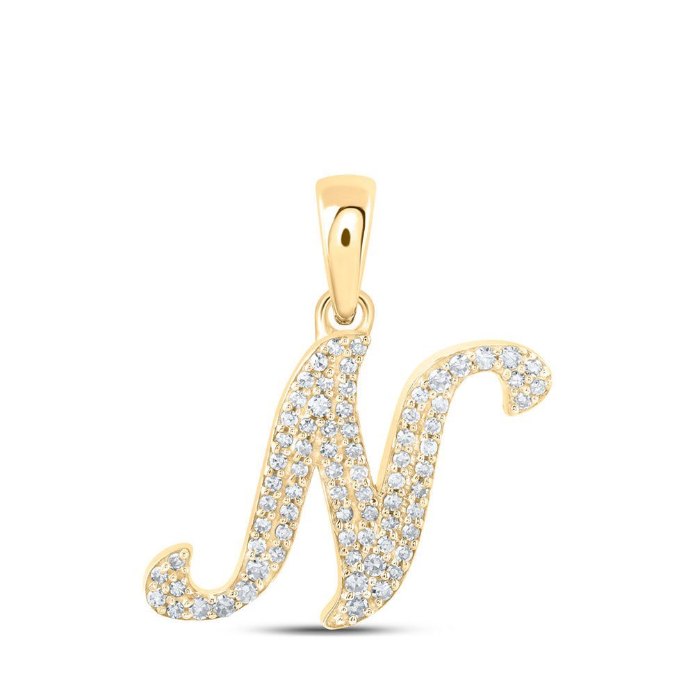 Elegance Engraved: 10kt Yellow Gold Round Diamond N Initial Pendant - Splendid Jewellery
