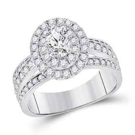 Elegance Personified: 14kt White Gold Oval Diamond Halo Bridal Wedding Engagement Ring - Top View