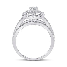 Load image into Gallery viewer, Elegance Personified: 14kt White Gold Oval Diamond Halo Bridal Wedding Engagement Ring - Side View