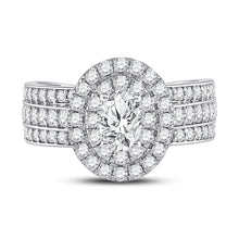 Load image into Gallery viewer, Elegance Personified: 14kt White Gold Oval Diamond Halo Bridal Wedding Engagement Ring - Front View