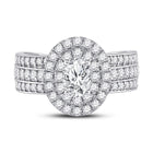 Elegance Personified: 14kt White Gold Oval Diamond Halo Bridal Wedding Engagement Ring - Front View