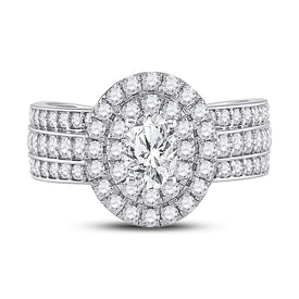 Elegance Personified: 14kt White Gold Oval Diamond Halo Bridal Wedding Engagement Ring - Front View