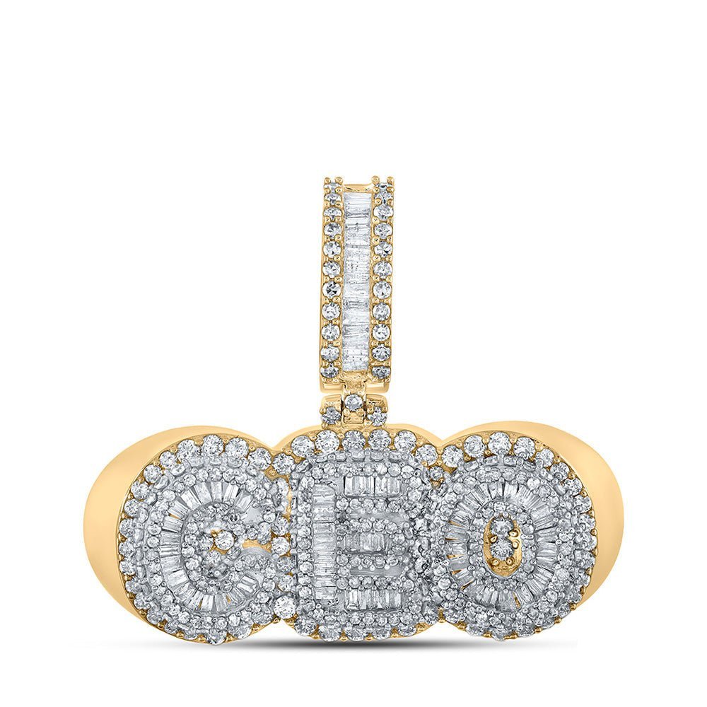 Elegant 10kt Two - tone Gold Baguette Diamond CEO Charm Pendant - 3 Cttw - Splendid Jewellery