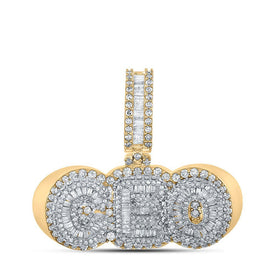 Elegant 10kt Two - tone Gold Baguette Diamond CEO Charm Pendant - 3 Cttw - Splendid Jewellery