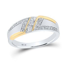 Elegant 10kt Two - tone Gold Men's Round Diamond 3 - stone Wedding Ring 1/2 Cttw - Splendid Jewellery