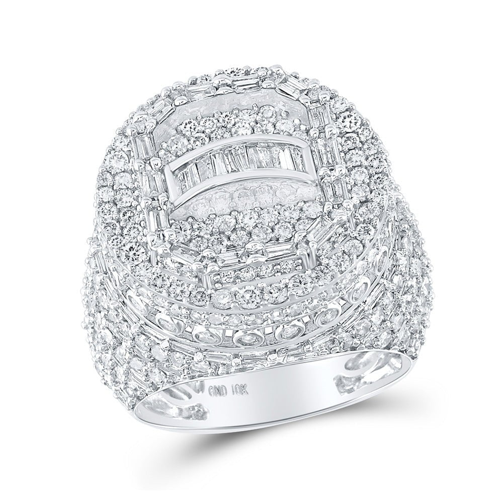 Elegant 10kt White Gold Mens Baguette Diamond Cluster Ring - 5 - 1/4 Cttw - Splendid Jewellery