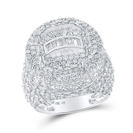 Elegant 10kt White Gold Mens Baguette Diamond Cluster Ring - 5 - 1/4 Cttw - Splendid Jewellery