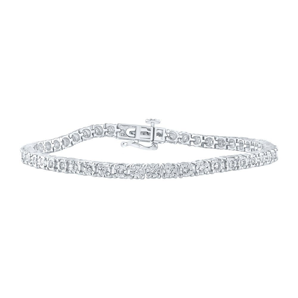 Elegant 10kt White Gold Round Diamond Tennis Bracelet - 1 Cttw - Splendid Jewellery
