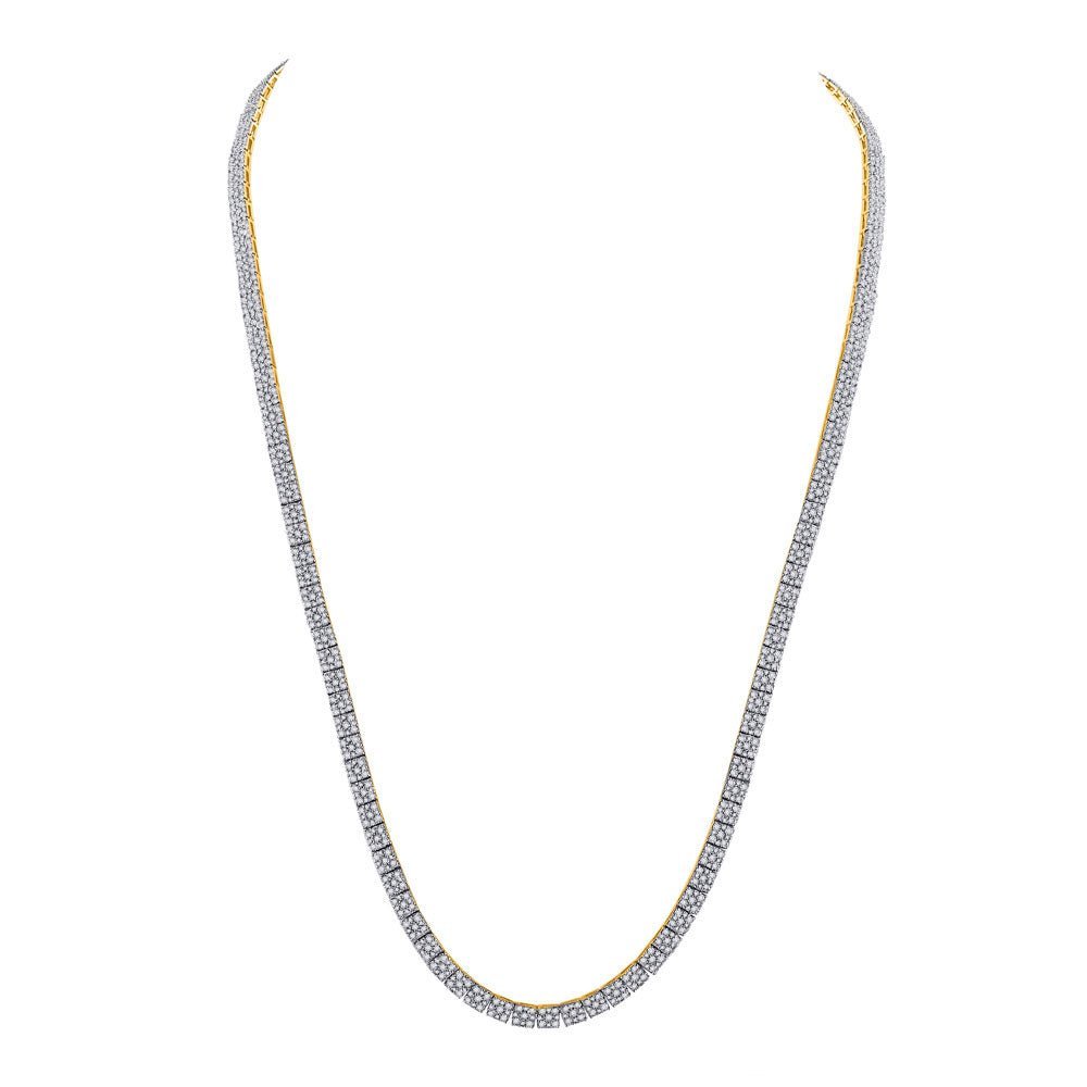 Elegant 10kt Yellow Gold Men's Round Diamond Square Link Chain Necklace - 12 Cttw - Splendid Jewellery