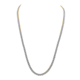 Elegant 10kt Yellow Gold Men's Round Diamond Square Link Chain Necklace - 12 Cttw - Splendid Jewellery