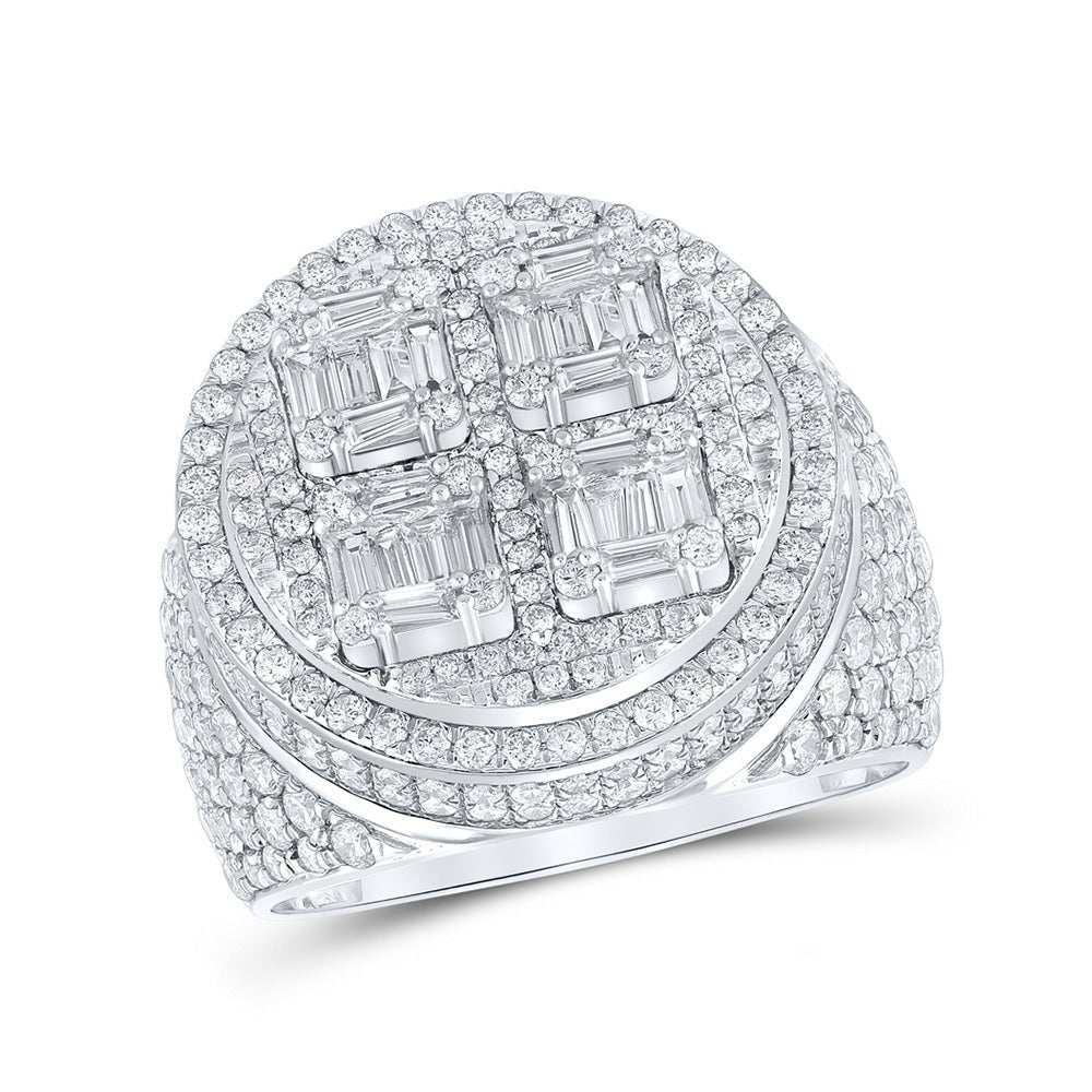 Elegant 14kt White Gold Mens Baguette Diamond Circle Ring - 3 - 7/8 Cttw - Splendid Jewellery