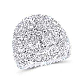 Elegant 14kt White Gold Mens Baguette Diamond Circle Ring - 3 - 7/8 Cttw - Splendid Jewellery
