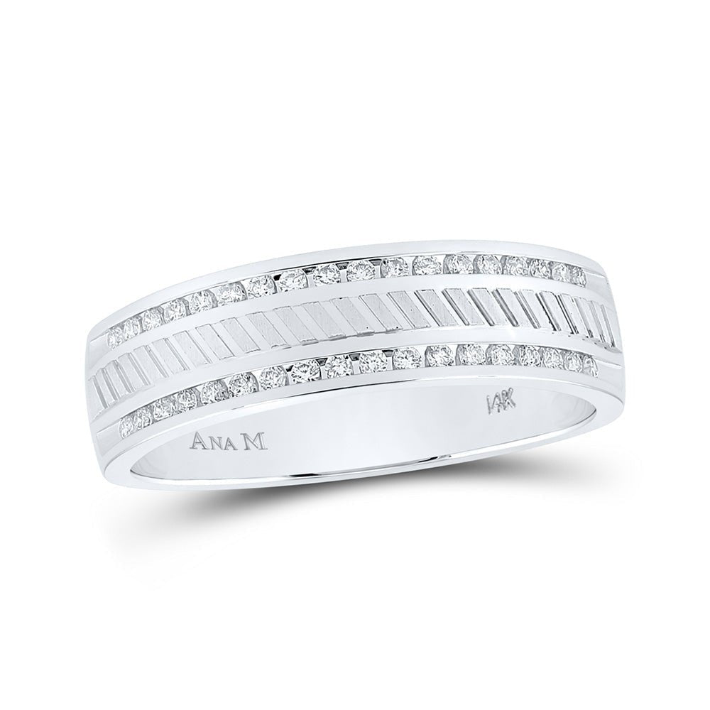 Elegant 14kt White Gold Men's Diamond Wedding Band - Sparkling Love Ring - Splendid Jewellery