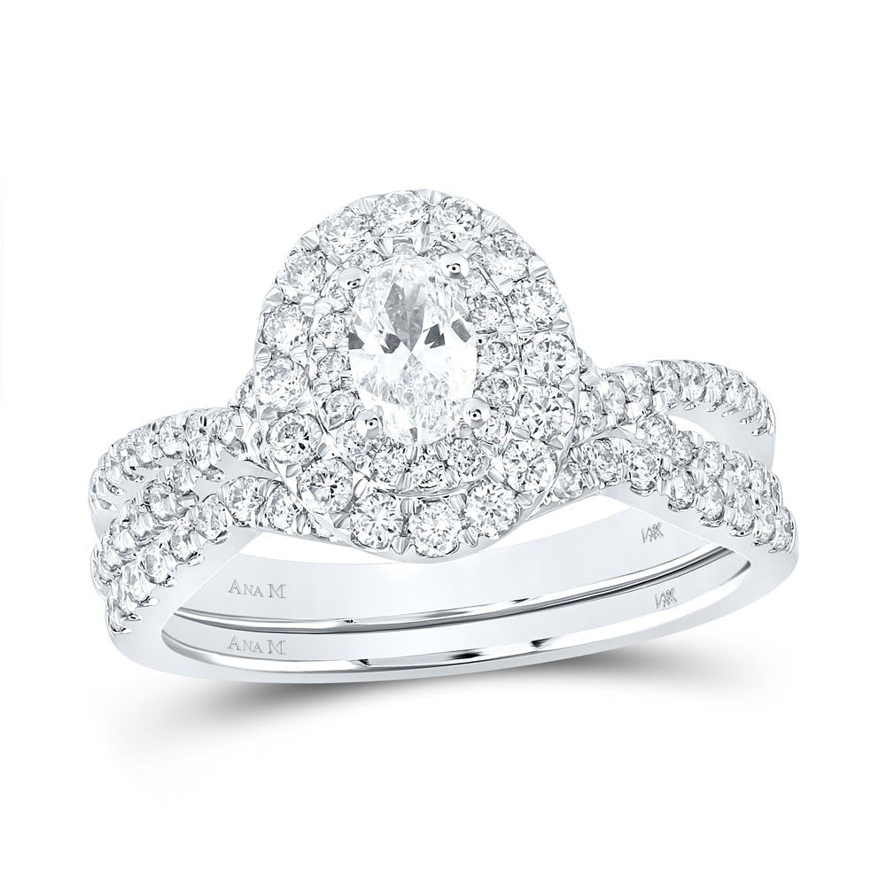 Elegant Bliss 14kt White Gold Oval Diamond Halo Bridal Wedding Ring Band Set - Splendid Jewellery