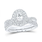 Elegant Bliss 14kt White Gold Oval Diamond Halo Bridal Wedding Ring Band Set - Splendid Jewellery
