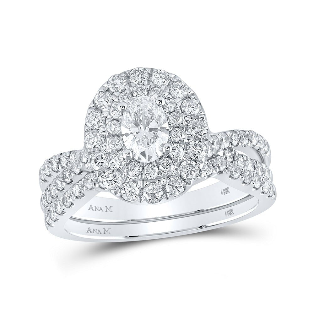 Elegant Bliss 14kt White Gold Oval Diamond Halo Bridal Wedding Ring Band Set - Splendid Jewellery