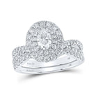 Elegant Bliss 14kt White Gold Oval Diamond Halo Bridal Wedding Ring Band Set - Splendid Jewellery
