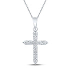 Elegant Brilliance: 10kt White Gold Womens Round Diamond Cross Pendant 1/4 Cttw - Splendid Jewellery