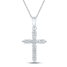 Load image into Gallery viewer, Elegant Brilliance: 10kt White Gold Womens Round Diamond Cross Pendant 1/4 Cttw - Splendid Jewellery