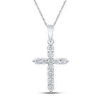 Elegant Brilliance: 10kt White Gold Womens Round Diamond Cross Pendant 1/4 Cttw - Splendid Jewellery