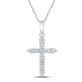Elegant Brilliance: 10kt White Gold Womens Round Diamond Cross Pendant 1/4 Cttw - Splendid Jewellery