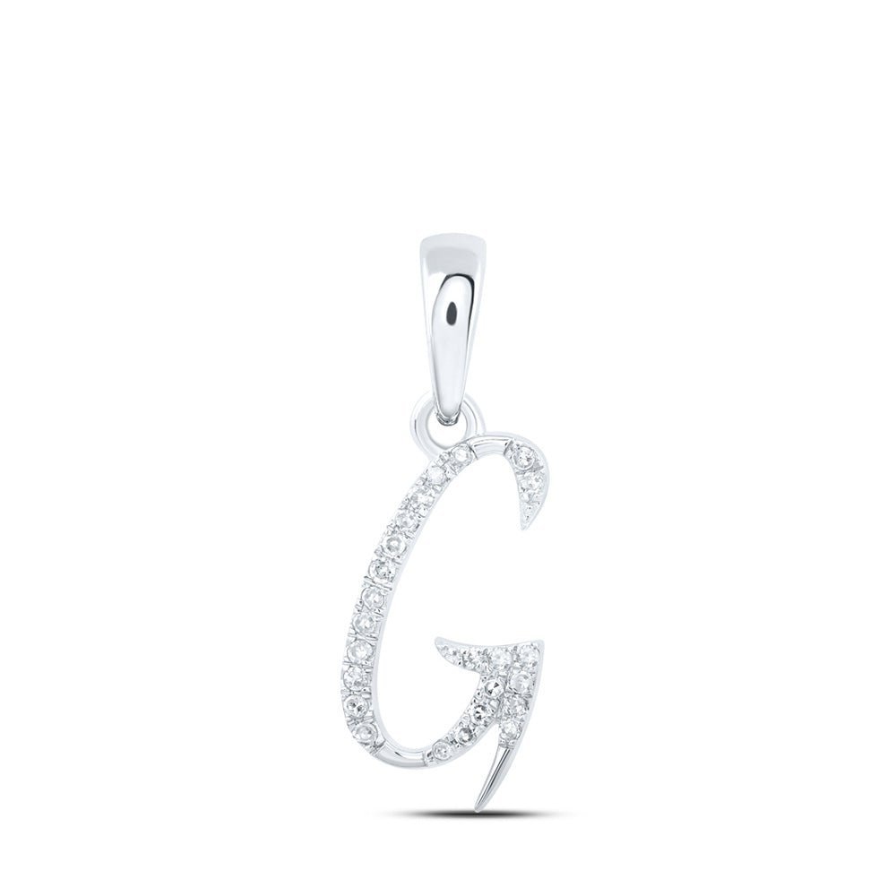 Elegant Brilliance: 10kt White Gold Womens Round Diamond G Initial Letter Pendant - Splendid Jewellery