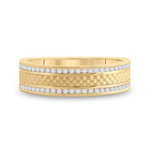 Load image into Gallery viewer, Elegant Brilliance: 14kt Yellow Gold Diamond Brick Band Ring - Front View