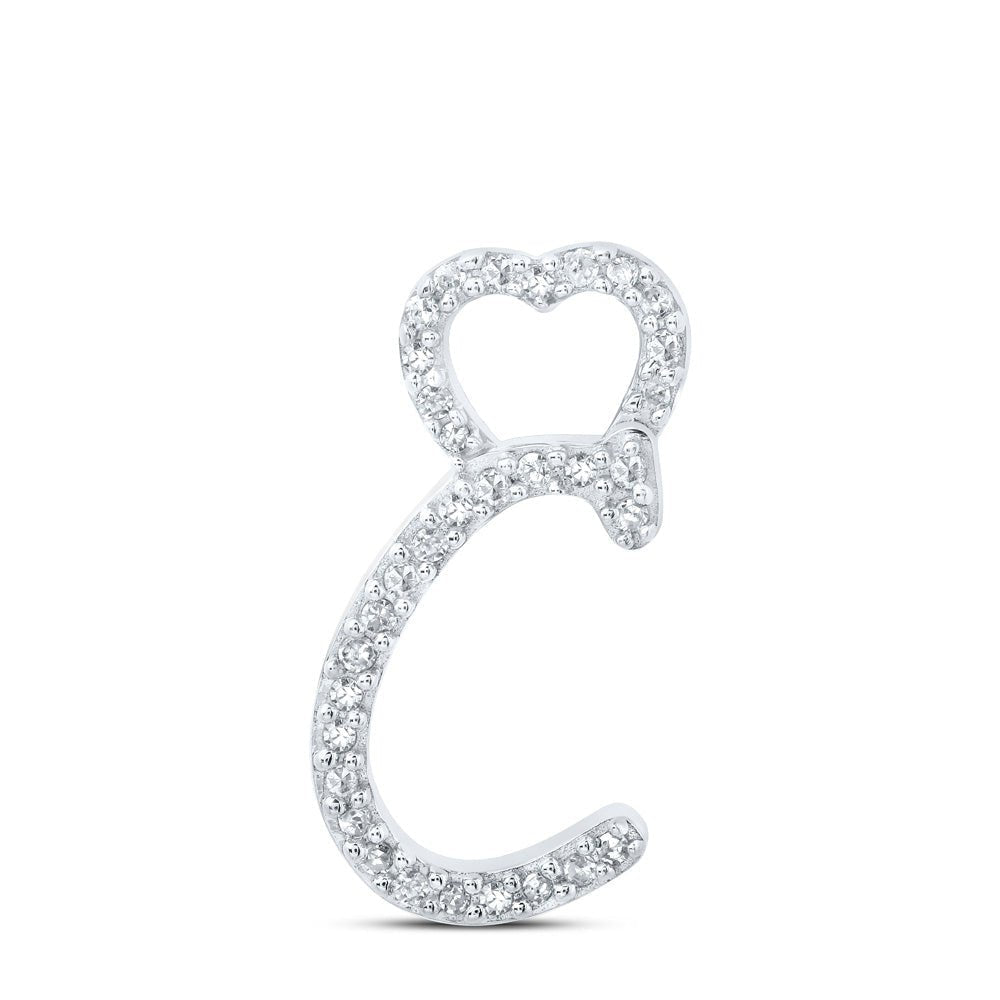 Elegant Diamond Heart Initial Pendant | 10kt White Gold Womens Round Diamond C Heart Letter Pendant 1/10 Cttw | Splendid Jewellery - Splendid Jewellery