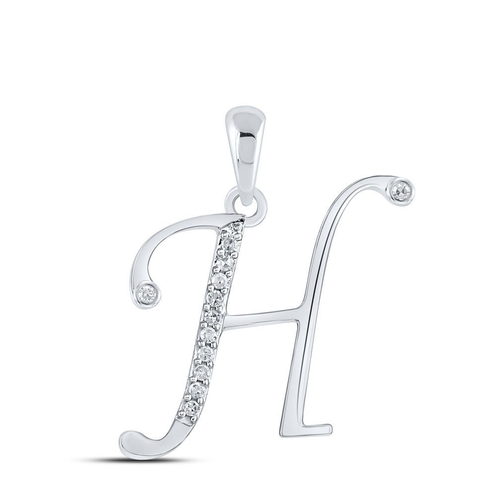 Elegant Diamond Initial Necklace: 10kt White Gold Womens Round Diamond H Pendant 1/12 Cttw - Splendid Jewellery