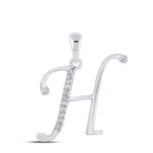 Elegant Diamond Initial Necklace: 10kt White Gold Womens Round Diamond H Pendant 1/12 Cttw - Splendid Jewellery