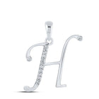 Elegant Diamond Initial Necklace: 10kt White Gold Womens Round Diamond H Pendant 1/12 Cttw - Splendid Jewellery