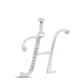 Elegant Diamond Initial Necklace: 10kt White Gold Womens Round Diamond H Pendant 1/12 Cttw - Splendid Jewellery