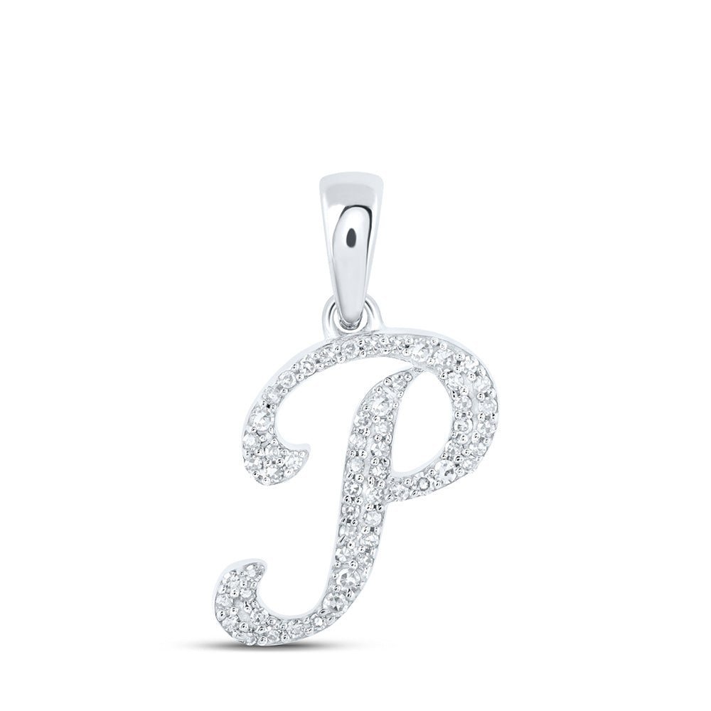 Elegant Diamond Initial Pendant: 10kt White Gold Womens Round Diamond P Initial Letter Pendant 1/8 Cttw - Splendid Jewellery