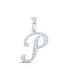 Elegant Diamond Initial Pendant: 10kt White Gold Womens Round Diamond P Initial Letter Pendant 1/8 Cttw - Splendid Jewellery