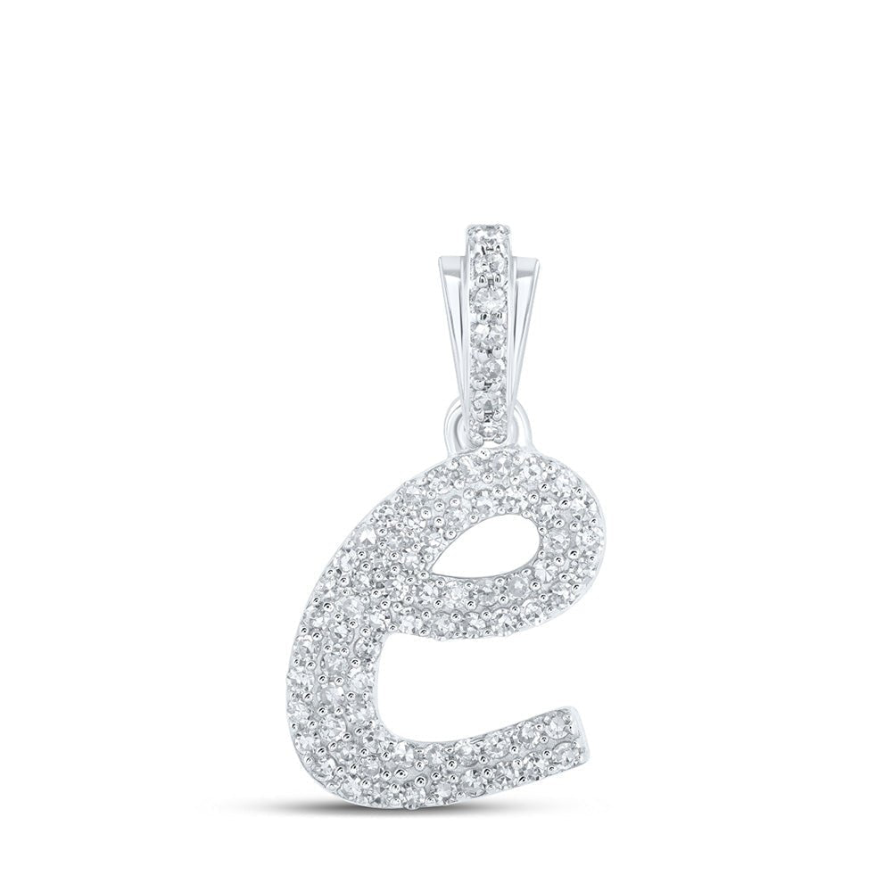 Elegant Diamond Monogram Pendant | 10kt White Gold Womens Round Diamond E Cursive Initial Letter Pendant 1/3 Cttw | Splendid Jewellery - Splendid Jewellery
