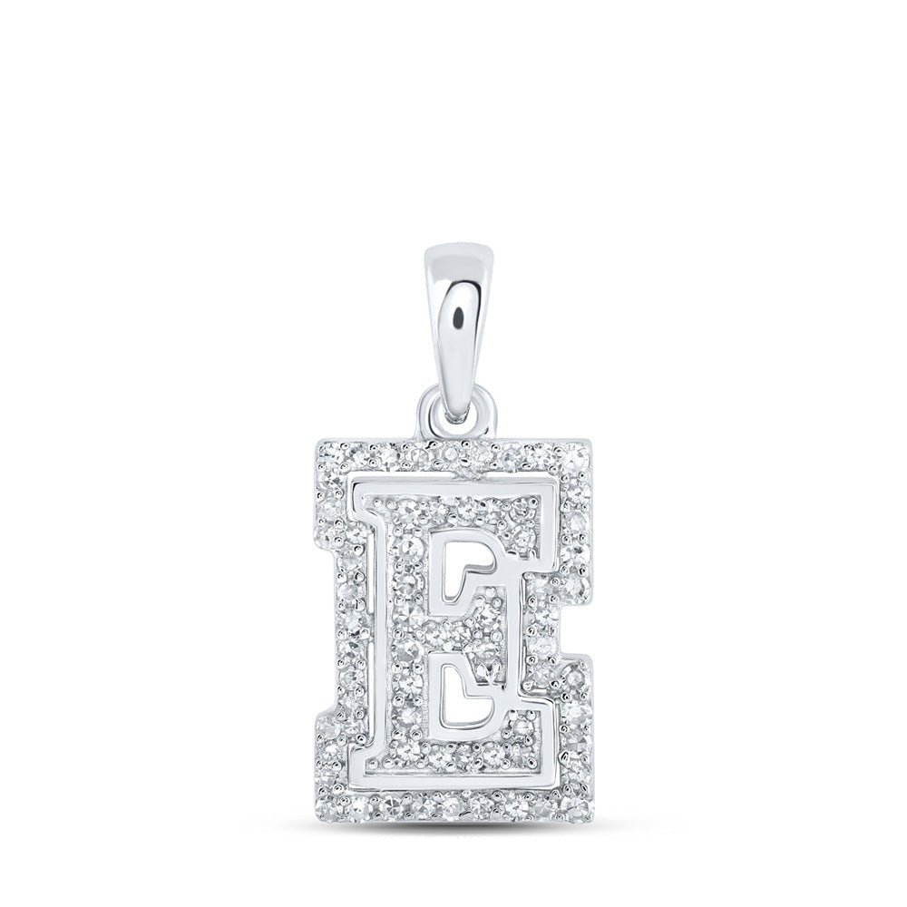 Elegant Diamond Monogram Pendant | 10kt White Gold Womens Round Diamond E Initial Letter Pendant 1/5 Cttw | Splendid Jewellery - Splendid Jewellery