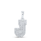 Elegant Diamond Monogram Pendant | 10kt White Gold Womens Round Diamond J Initial Pendant 1/6 Cttw - Splendid Jewellery