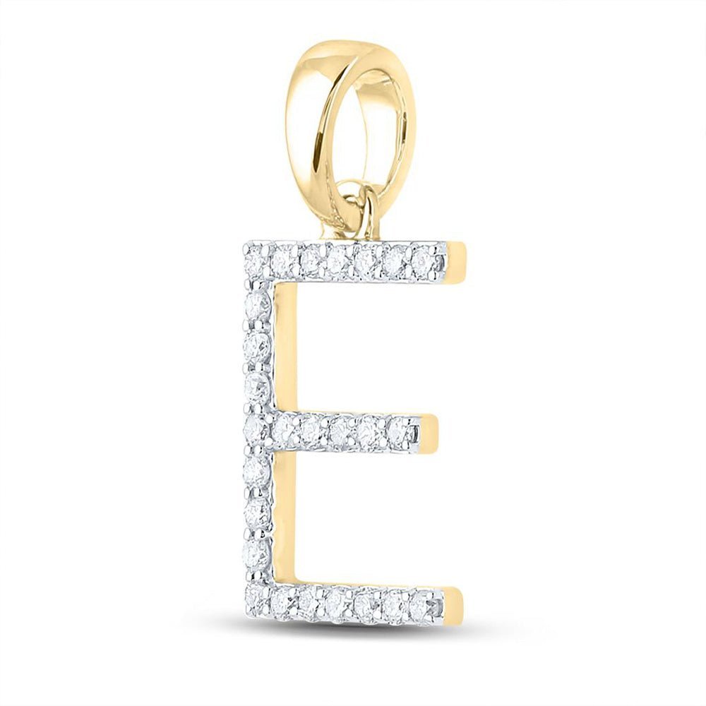 Elegant Engraved Initial Pendant | 10kt Yellow Gold Womens Round Diamond E Initial Pendant 1/5 Cttw | Splendid Jewellery - Splendid Jewellery