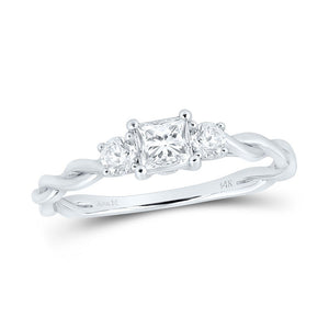 Elegant Essence 14kt White Gold Princess Diamond 3 - stone Bridal Wedding Engagement Ring 1/2 Cttw - Splendid Jewellery