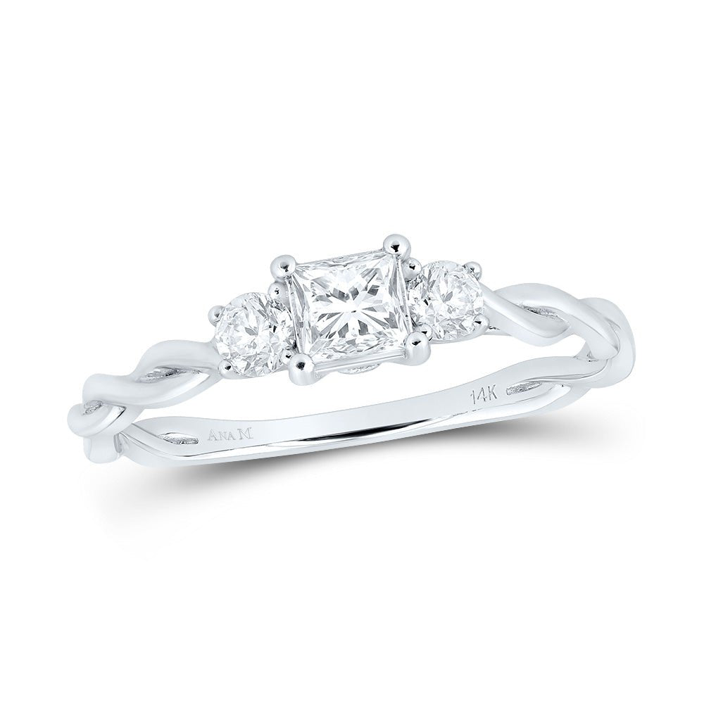 Elegant Essence 14kt White Gold Princess Diamond 3 - stone Bridal Wedding Engagement Ring 1/2 Cttw - Splendid Jewellery