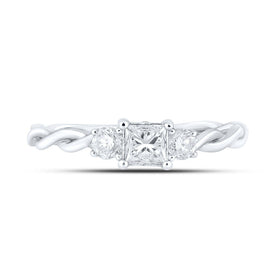 Elegant Essence 14kt White Gold Princess Diamond 3-stone Bridal Wedding Engagement Ring 1/2 Cttw - Front View