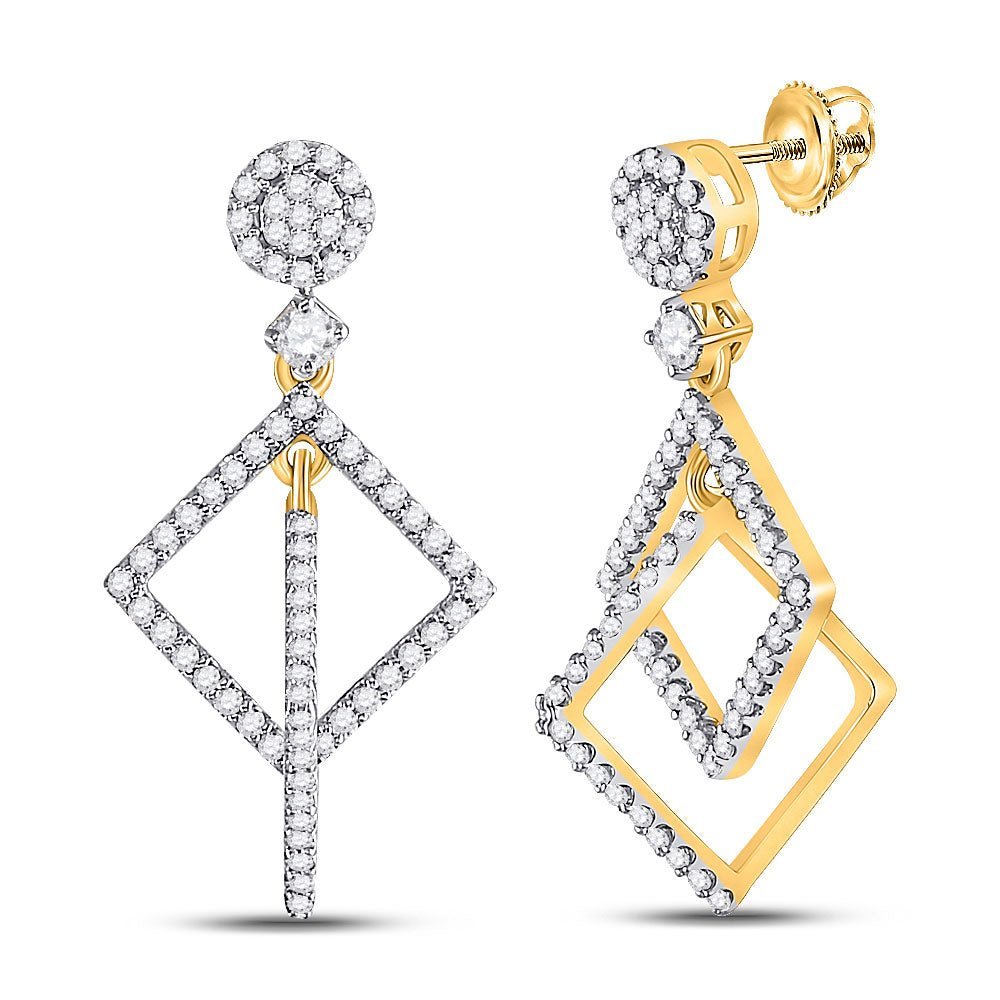 Elegant Gold and Diamond Diagonal Square Dangle Earrings - Splendid Jewellery