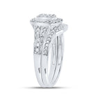 Elegant Harmony: 10kt White Gold Round Diamond Cluster Bridal Wedding Ring Band Set 1/5 Cttw - Alternate view 3 from Splendid Jewellery