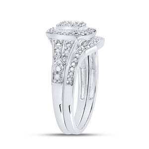 Elegant Harmony: 10kt White Gold Round Diamond Cluster Bridal Wedding Ring Band Set 1/5 Cttw - Splendid Jewellery