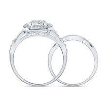 Load image into Gallery viewer, Elegant Harmony: 10kt White Gold Round Diamond Cluster Bridal Wedding Ring Band Set 1/5 Cttw - Splendid Jewellery