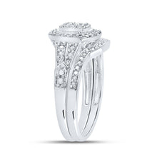 Load image into Gallery viewer, Elegant Harmony: 10kt White Gold Round Diamond Cluster Bridal Wedding Ring Band Set 1/5 Cttw - Splendid Jewellery