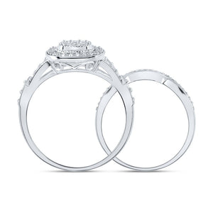 Elegant Harmony: 10kt White Gold Round Diamond Cluster Bridal Wedding Ring Band Set 1/5 Cttw - Splendid Jewellery