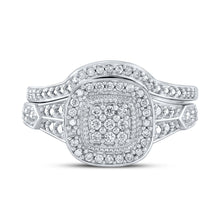 Load image into Gallery viewer, Elegant Harmony: 10kt White Gold Round Diamond Cluster Bridal Wedding Ring Band Set 1/5 Cttw - Alternate view 4 from Splendid Jewellery