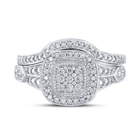 Elegant Harmony: 10kt White Gold Round Diamond Cluster Bridal Wedding Ring Band Set 1/5 Cttw - Alternate view 4 from Splendid Jewellery